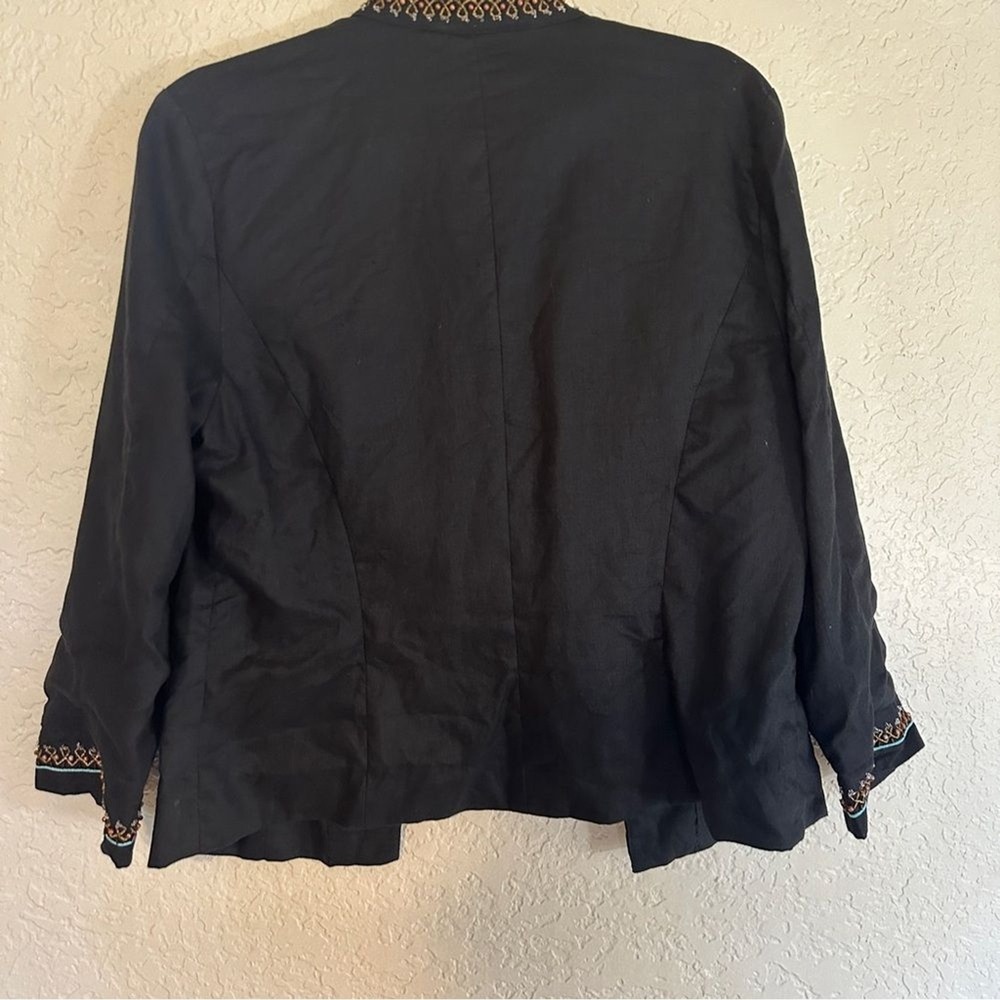 Sarah Spencer Jacket Black 12 Womens Linen Beaded Embroidered Boho Open Front - Picture 10 of 13